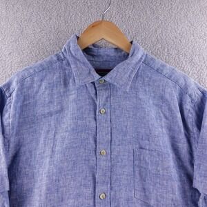 UNTUCKit Men's Blue Linen Slim Fit Short Sleeve Shirt XX-Large Preppy Breathable